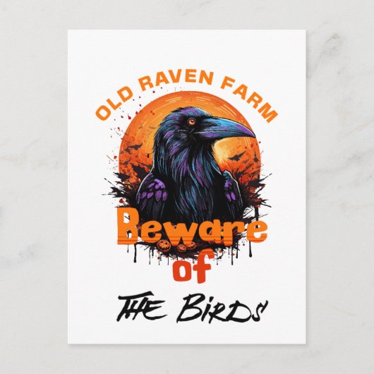 Old Raven Boerderij Pas op voor de vogels Spooky Briefkaart (Voorkant)