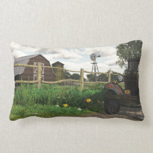 Old Red Barn and Rusty Truck Lumbar Sierkussen Kussen
