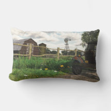 Old Red Barn and Rusty Truck Lumbar Sierkussen