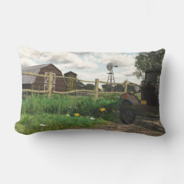 Old Red Barn and Rusty Truck Lumbar Sierkussen Kussen