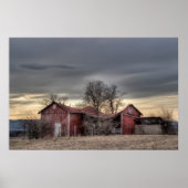 Old Red Barn Winter Trees HDR Photography Poster (Voorkant)