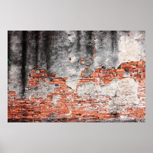 Old red brick wall rough of old temple in Ayutthay Poster (Voorkant)