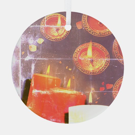 Old red candles glas ornament (Achterkant)