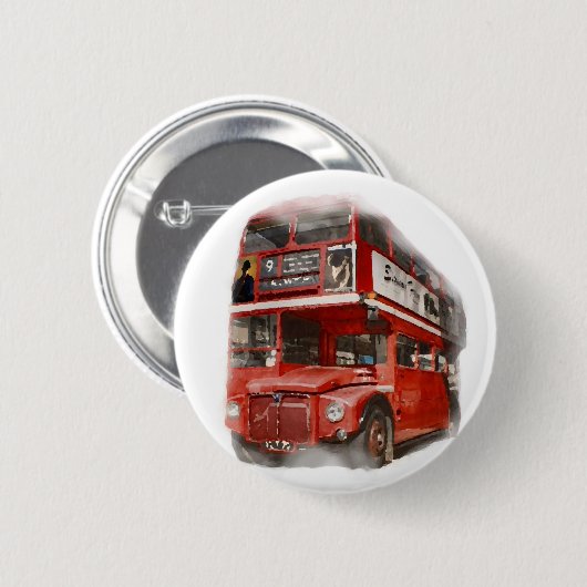 Old Red London Bus Ronde Button 5,7 Cm (Voorkant /achterkant)