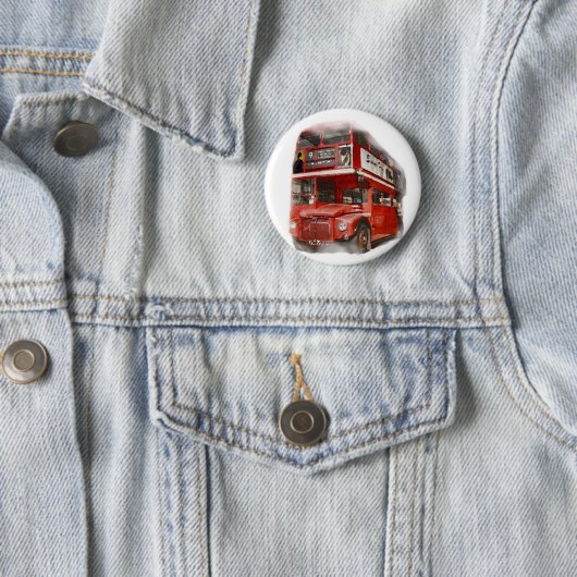 Old Red London Bus Ronde Button 5,7 Cm (In situ)