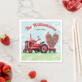 Old Red Tractor Floral Heart Voeg naam toe Servet (Insitu)