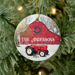 Old Red Tractor-keramisch Ornament