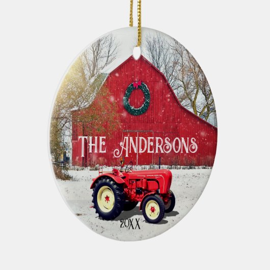 Old Red Tractor-keramisch Ornament (Rechts)