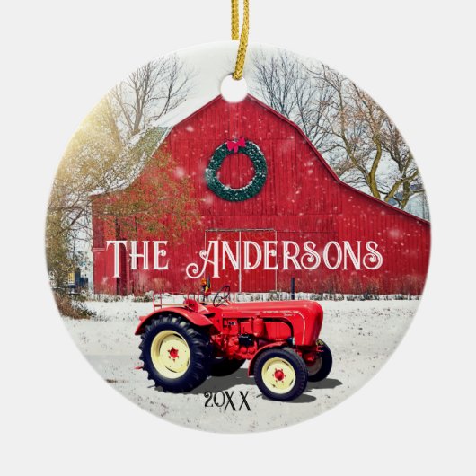 Old Red Tractor-keramisch Ornament (Voorkant)