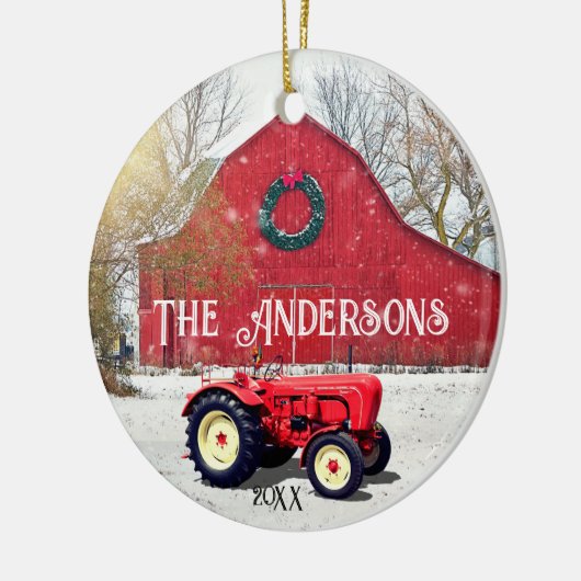 Old Red Tractor-keramisch Ornament (Links)