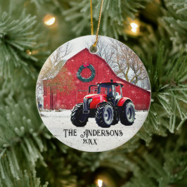 Old Red Tractor-keramisch Ornament