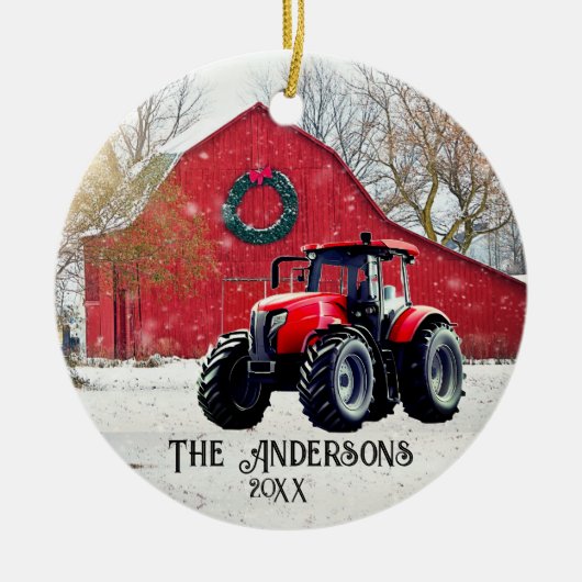 Old Red Tractor-keramisch Ornament (Voorkant)