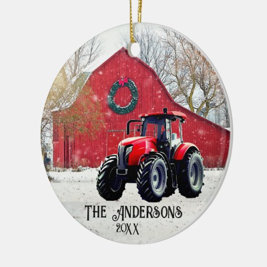 Old Red Tractor-keramisch Ornament (Links)
