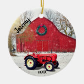 Old Red Tractor kerst  Keramisch Ornament (Voorkant)