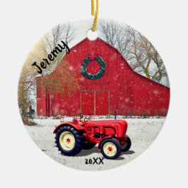 Old Red Tractor kerst  Keramisch Ornament