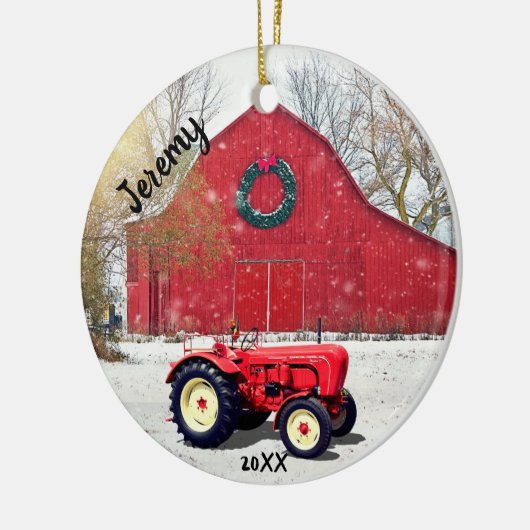 Old Red Tractor kerst Keramisch Ornament (Links)