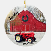Old Red Tractor kerst Keramisch Ornament (Achterkant)
