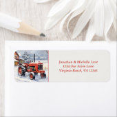 Old Red Tractor Snowy Winter Boerderij Adres Etiket (Insitu)