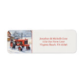 Old Red Tractor Snowy Winter Boerderij Adres Etiket (Voorkant)