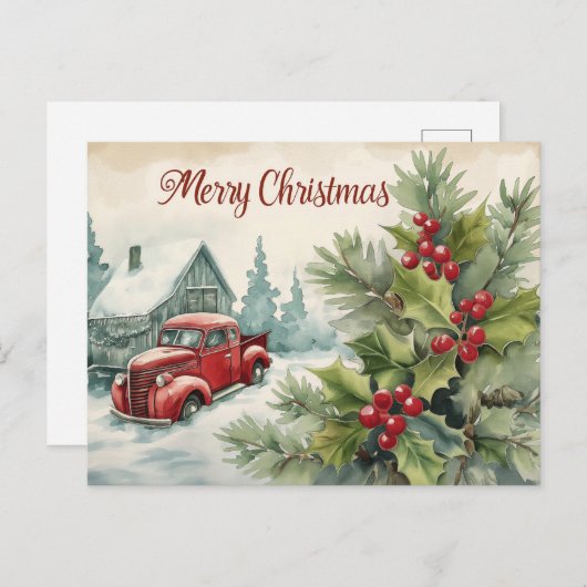 Old Red Truck Christmas Briefkaart (Voorkant / Achterkant)