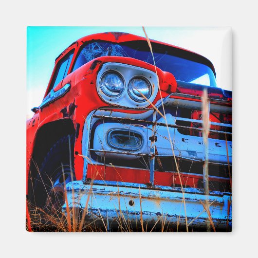 Old Red Truck Magneet (Voorkant)