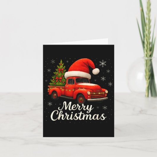 Old Red Truck Santa Hat Xmas Tree Merry Christmas  Kaart (Voorkant)