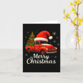 Old Red Truck Santa Hat Xmas Tree Merry Christmas  Kaart (Gele Bloem)