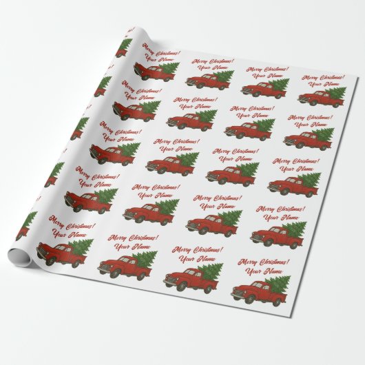 Old red truck with Christmas tree custom Cadeaupapier (Uitgerold)