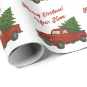 Old red truck with Christmas tree custom Cadeaupapier (Rol Hoek)