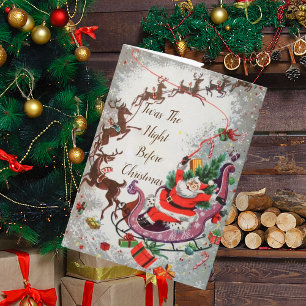 Old Red Vintage Santa Claus Flying Reindeer Sleigh Kaart