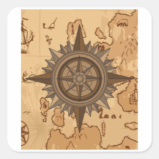 Old Retro Compass Signpost Viking Vierkante Sticker