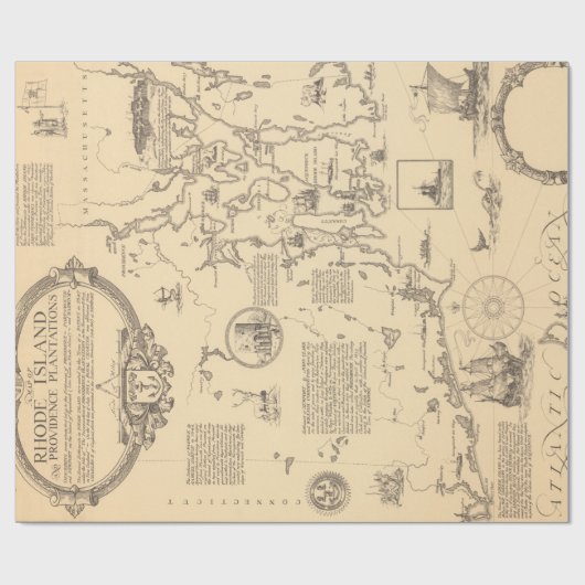Old Rhode Island Pictorial Map (1925) Cadeaupapier (Vlak)