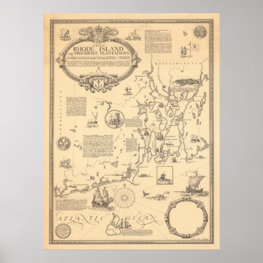 Old Rhode Island Pictorial Map (1925) Poster (Voorkant)