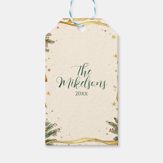 Old Ribbon Rustic Christmas Party Cadeaulabel (Voorkant)