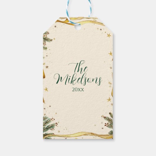 Old Ribbon Rustic Christmas Party Cadeaulabel (Achterkant)