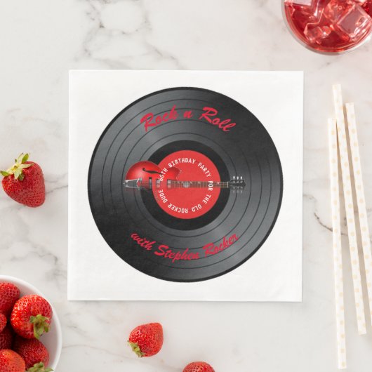 Old Rocker Dude Gitaar Record Verjaardagsfeestje Servet (Insitu)