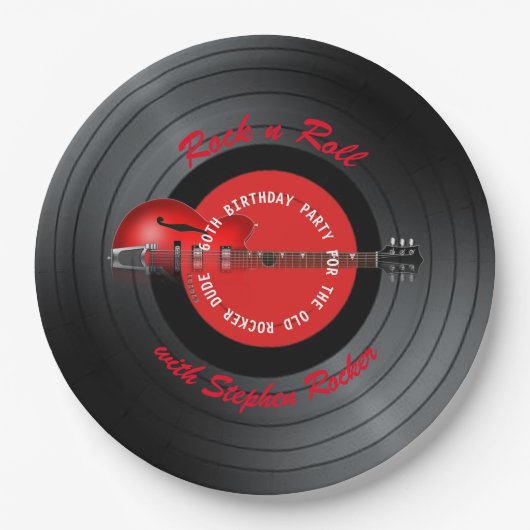 Old Rocker gast Guitar Record Birthday Party Papieren Bordje (Voorkant)