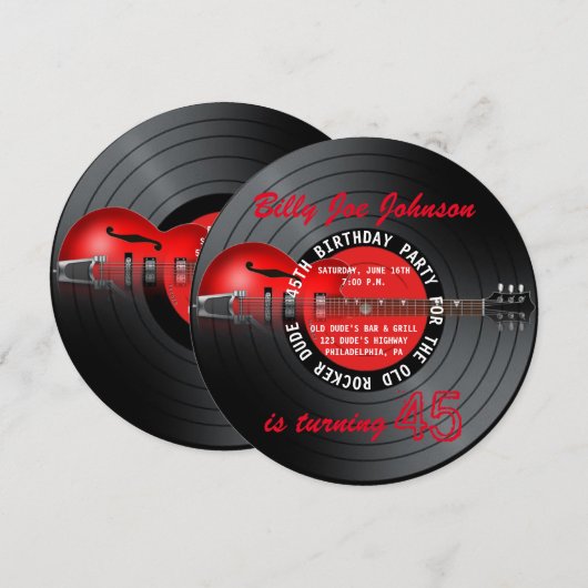 Old Rocker Man Guitar Record 45th Birthday Party Kaart (Voorkant / Achterkant)