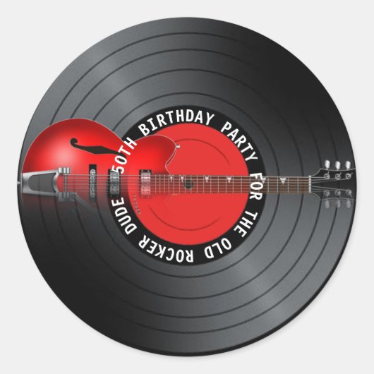 Old Rocker Man Guitar Record 50th Birthday Party Ronde Sticker (Voorkant)