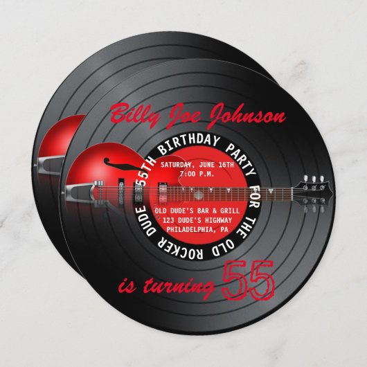 Old Rocker Man Guitar Record 55th Birthday Party Kaart (Voorkant / Achterkant)