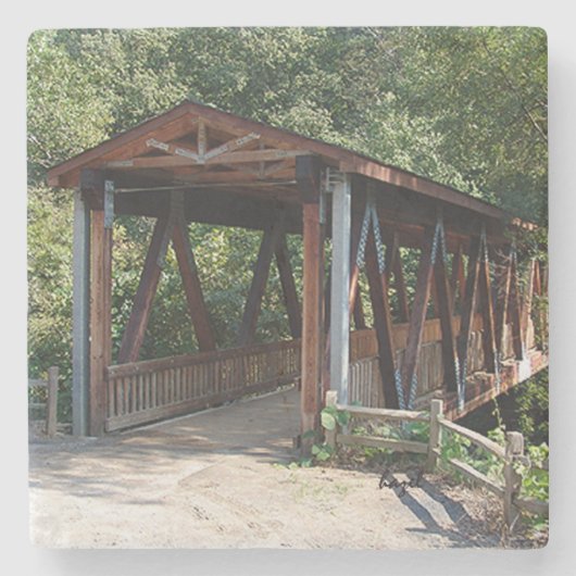Old Roswell Mill Covered Bridge, Georgia Marble St Stenen Onderzetter (Voorkant)