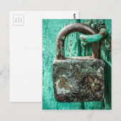 Old Rusted Lock Teal Aqua Blue Wooden Door Briefkaart (Voorkant / Achterkant)
