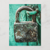 Old Rusted Lock Teal Aqua Blue Wooden Door Briefkaart (Voorkant)