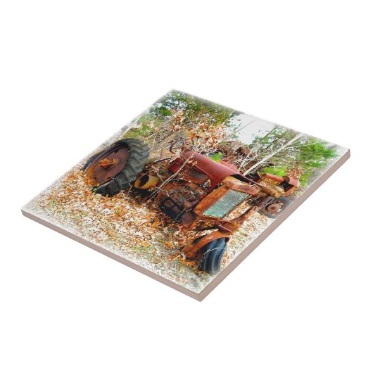 Old Rustic Boerderij Tractor in Junk Yard Tegeltje (Zijkant)