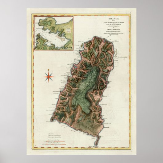 Old Saint Lucia Island Map (1794) Poster (Voorkant)