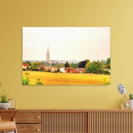 Old Salisbury Cathedral, Salisbury, Wiltshire, Ver Canvas Afdruk (Insitu (Woonkamer))