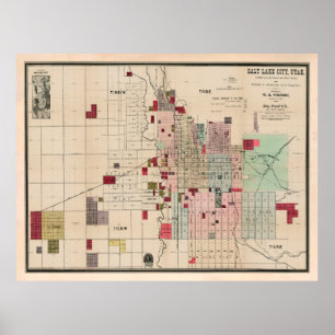 Old Salt Lake City UT Map (1889) SLC Utah Poster