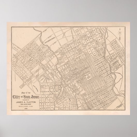 Old San Jose CA Map (1888) Poster (Voorkant)