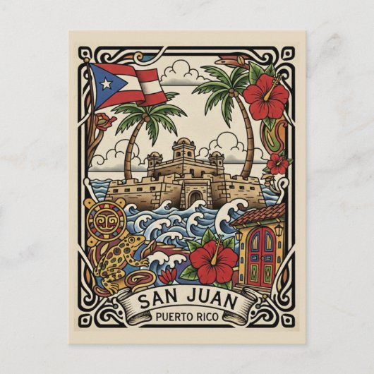 Old San Juan Puerto Rico Travel Briefkaart (Voorkant)