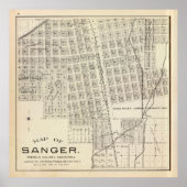 Old Sanger CA Map (1891) Poster (Voorkant)